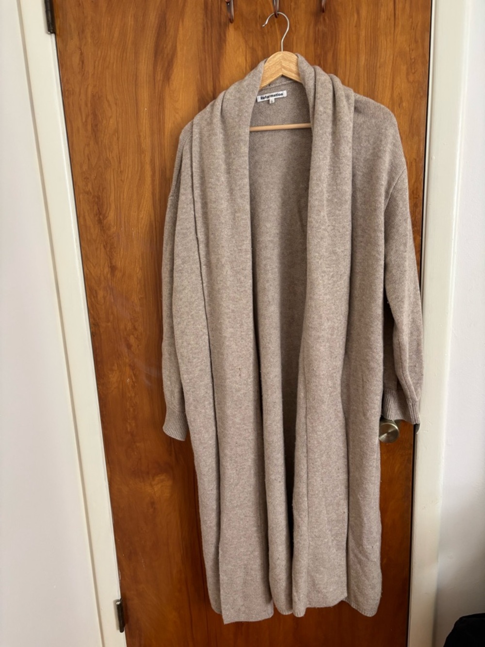 Reformation Liam Cashmere Cardigan in Taupe